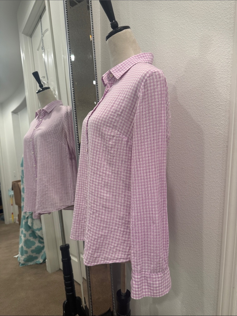 J.Crew Pink and White Gingham Button-Up Shirt - Picture 3 of 5